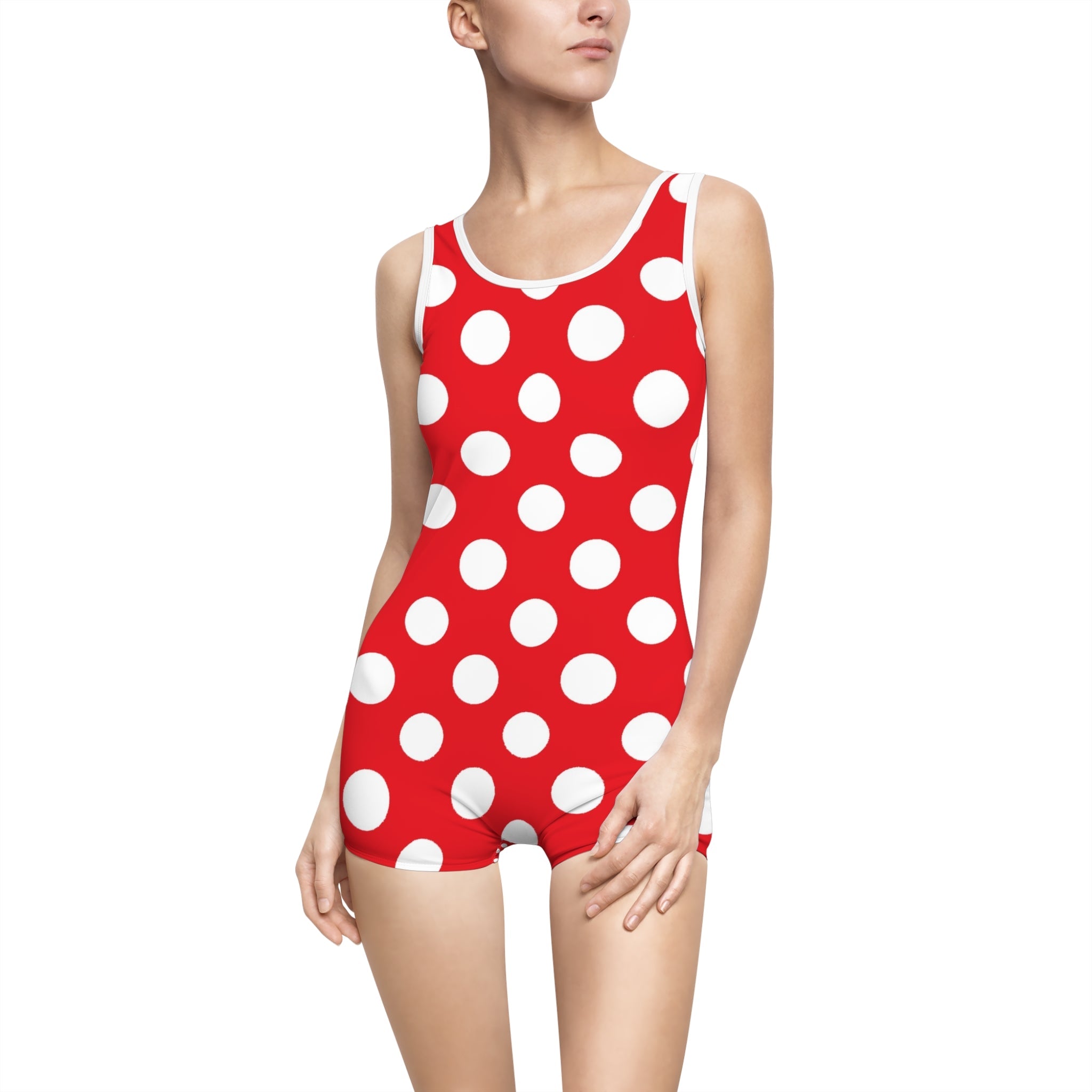 Vintage Red Polka Dot Tank Swimsuit, Artsulli - Art is Long, Life is Short, All Over Prints, Color, White, Size, XS, , , 10145055629942403272