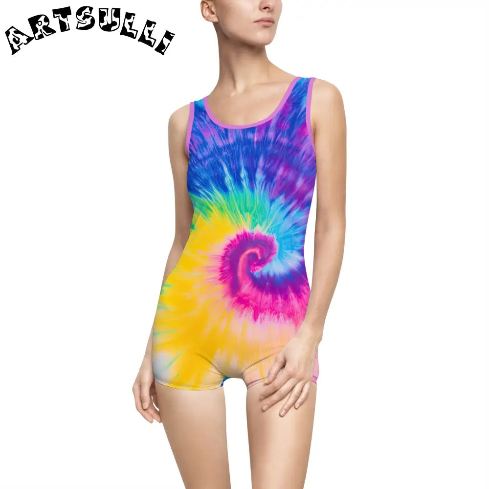 Vintage Tie-Dye One-Piece Swimsuit, Artsulli - Art is Long, Life is Short, All Over Prints, Color, Purple, Size, XS, , , 21398007708310915143