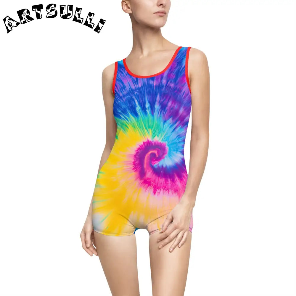 Vintage Tie-Dye One-Piece Swimsuit, Artsulli - Art is Long, Life is Short, All Over Prints, Color, Red, Size, XS, , , 23504131032745716826