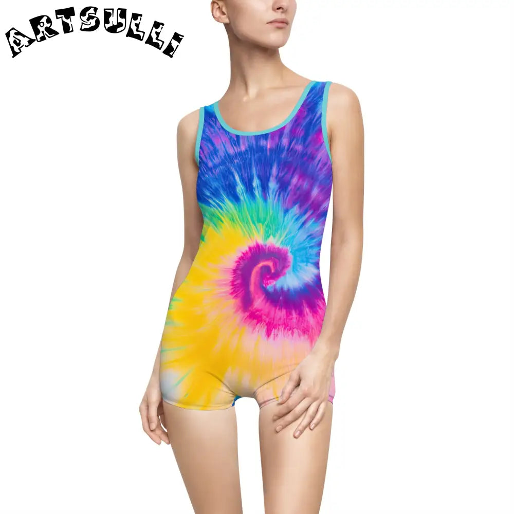Vintage Tie-Dye One-Piece Swimsuit, Artsulli - Art is Long, Life is Short, All Over Prints, Color, Ocean, Size, XS, , , 15886263346417449803