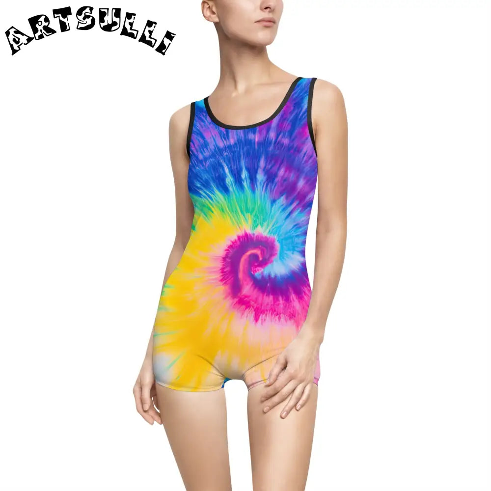 Vintage Tie-Dye One-Piece Swimsuit, Artsulli - Art is Long, Life is Short, All Over Prints, Color, Black, Size, XS, , , 26492539445918879935