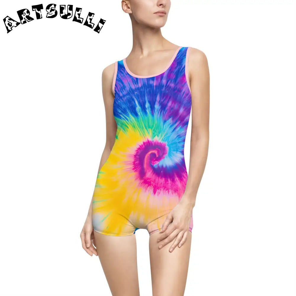 Vintage Tie-Dye One-Piece Swimsuit, Artsulli - Art is Long, Life is Short, All Over Prints, Color, Light Pink, Size, XS, , , 32120829748173812863