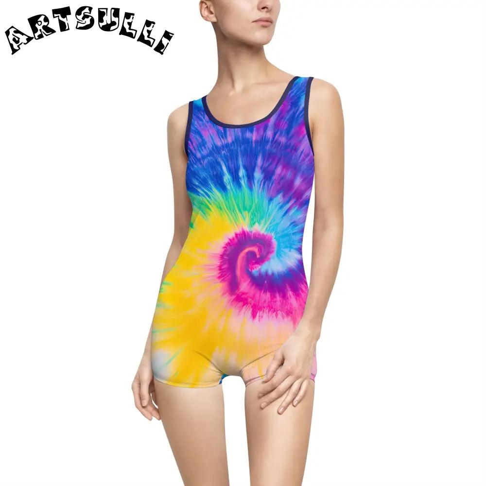 Vintage Tie-Dye One-Piece Swimsuit, Artsulli - Art is Long, Life is Short, All Over Prints, Color, Navy, Size, XS, , , 27406926422026731777
