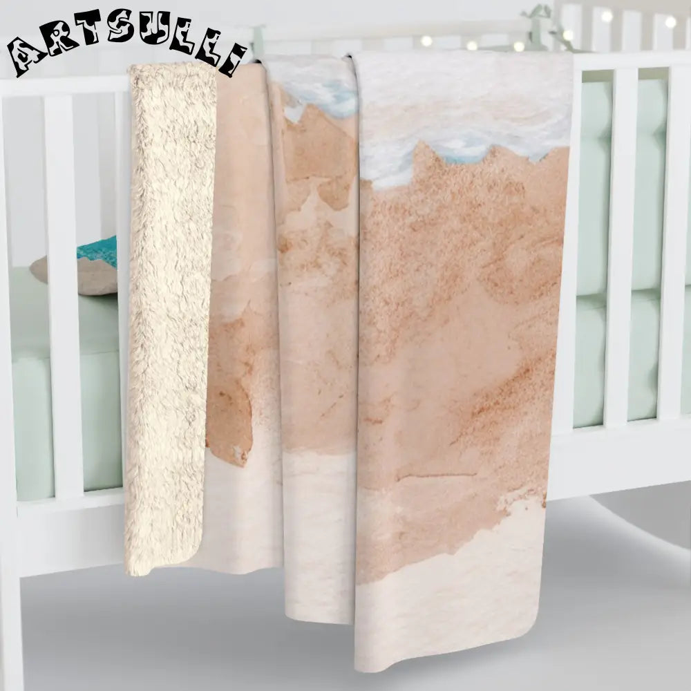 Watercolor Beach Scene Fleece Blanket, Artsulli - Art is Long, Life is Short, Home Decor, , , , , , , 