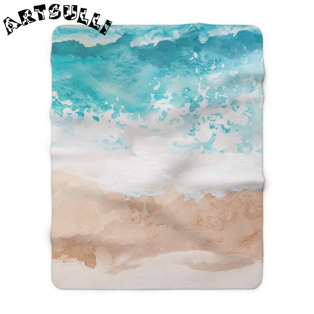 Watercolor Beach Scene Fleece Blanket, Artsulli - Art is Long, Life is Short, Home Decor, Size, 60" × 80", , , , , 29517921231252576677
