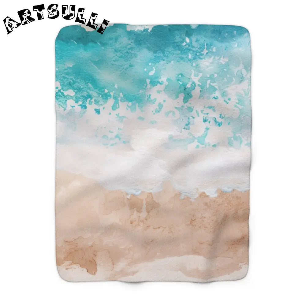 JAKKOUTTHEBXX Watercolor Beach Scene Fleece Blanket 2025