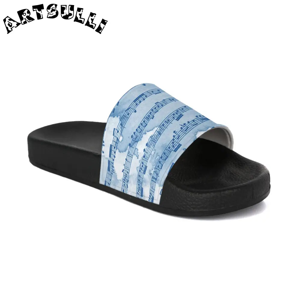 Watercolor Musical Note Slide Sandals, Artsulli - Art is Long, Life is Short, Shoes, Color, Black sole, Size, US 5, , , 17481633709772203920