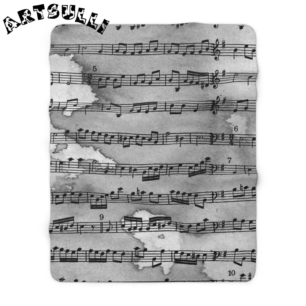Watercolor Sheet Music Fleece Blanket, Artsulli - Art is Long, Life is Short, Home Decor, Size, 60" × 80", , , , , 59001565632254909948