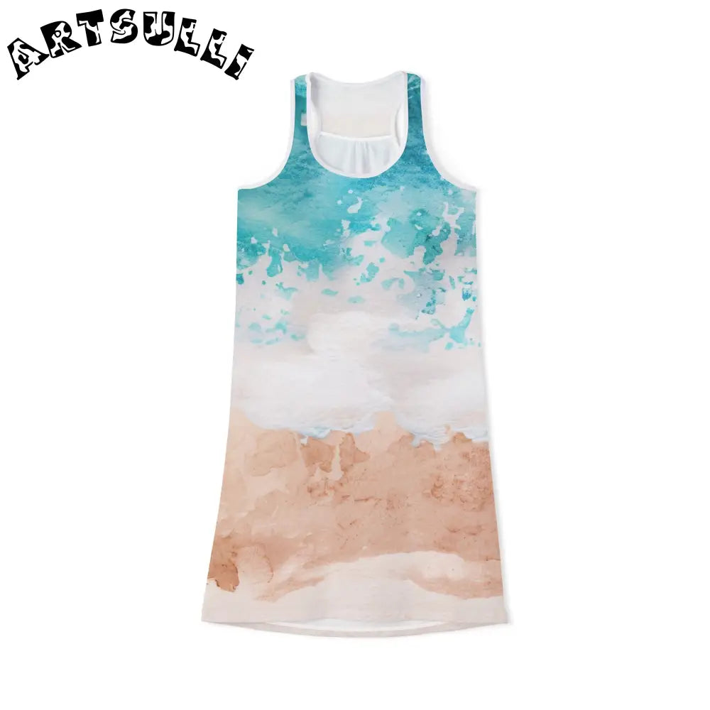 Watercolor Wave Tank Dress, Artsulli - Art is Long, Life is Short, Tank Top, Size, XS, Color, White, , , 96669653981427306205