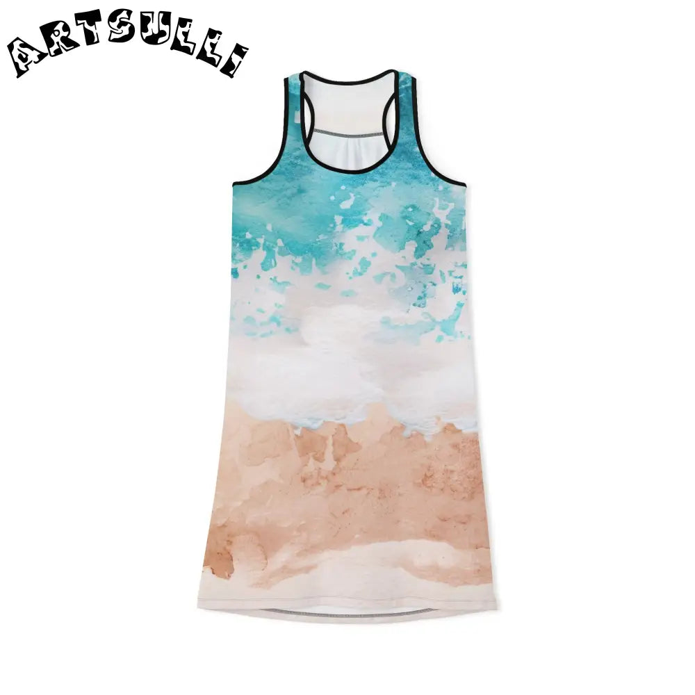 Watercolor Wave Tank Dress, Artsulli - Art is Long, Life is Short, Tank Top, Size, XS, Color, Black, , , 10699149916076254260