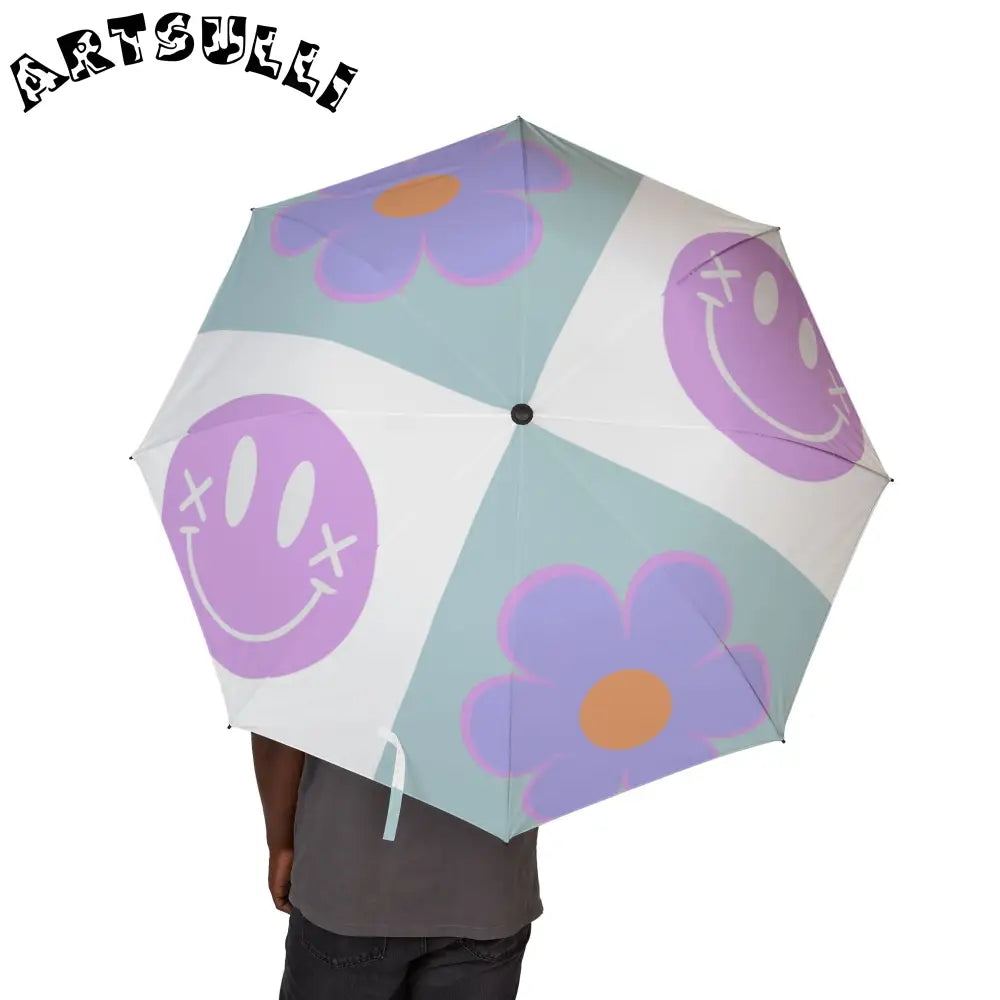 Waterproof Flower Smiley Umbrella, Artsulli - Art is Long, Life is Short, Accessories, , , , , , , 