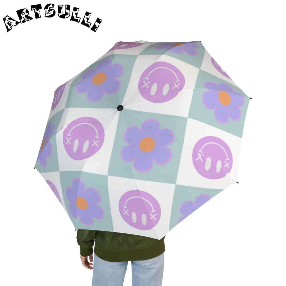 Waterproof Flower x Smiley Checkerboard Umbrella, Artsulli - Art is Long, Life is Short, Accessories, , , , , , , 
