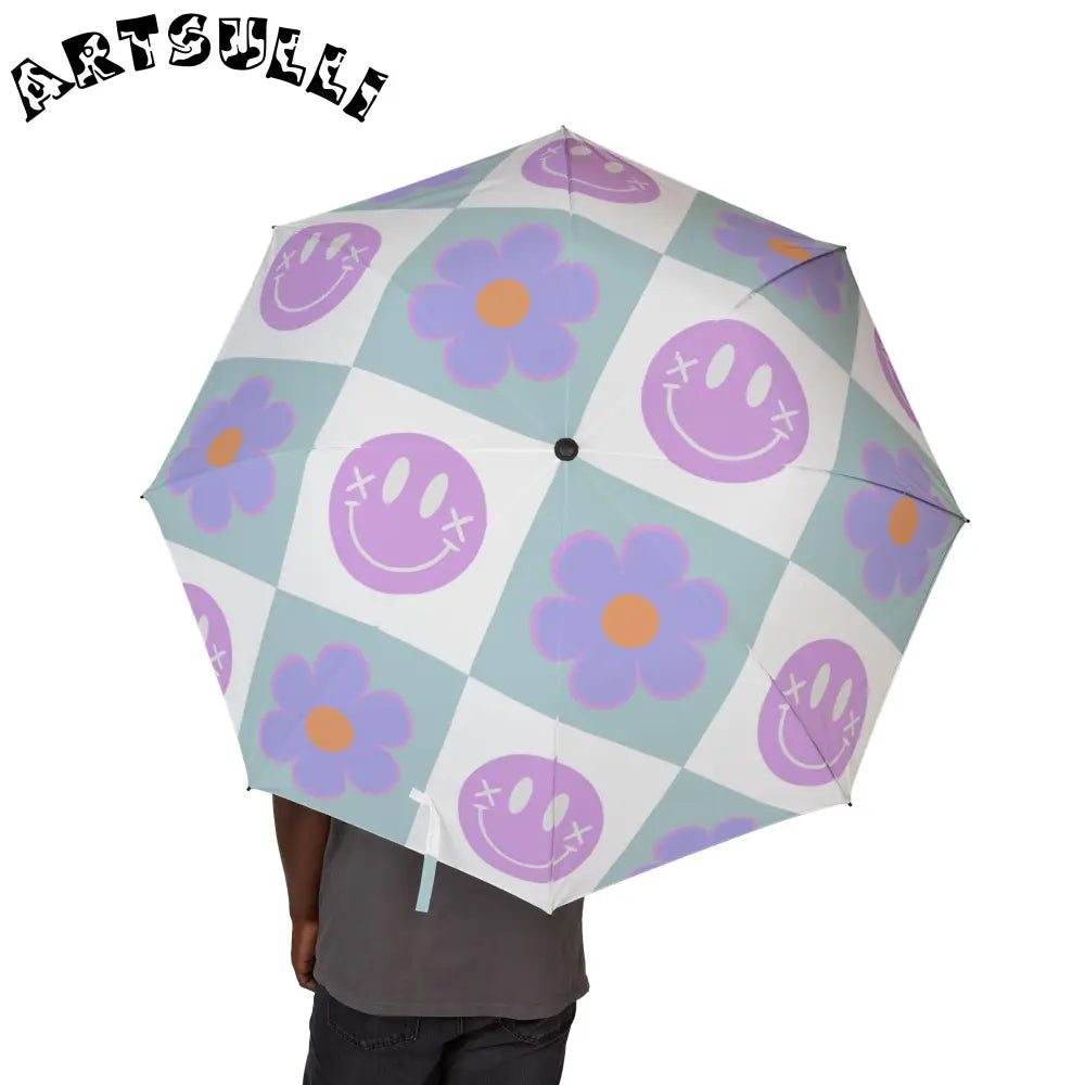 Waterproof Flower x Smiley Checkerboard Umbrella, Artsulli - Art is Long, Life is Short, Accessories, , , , , , , 