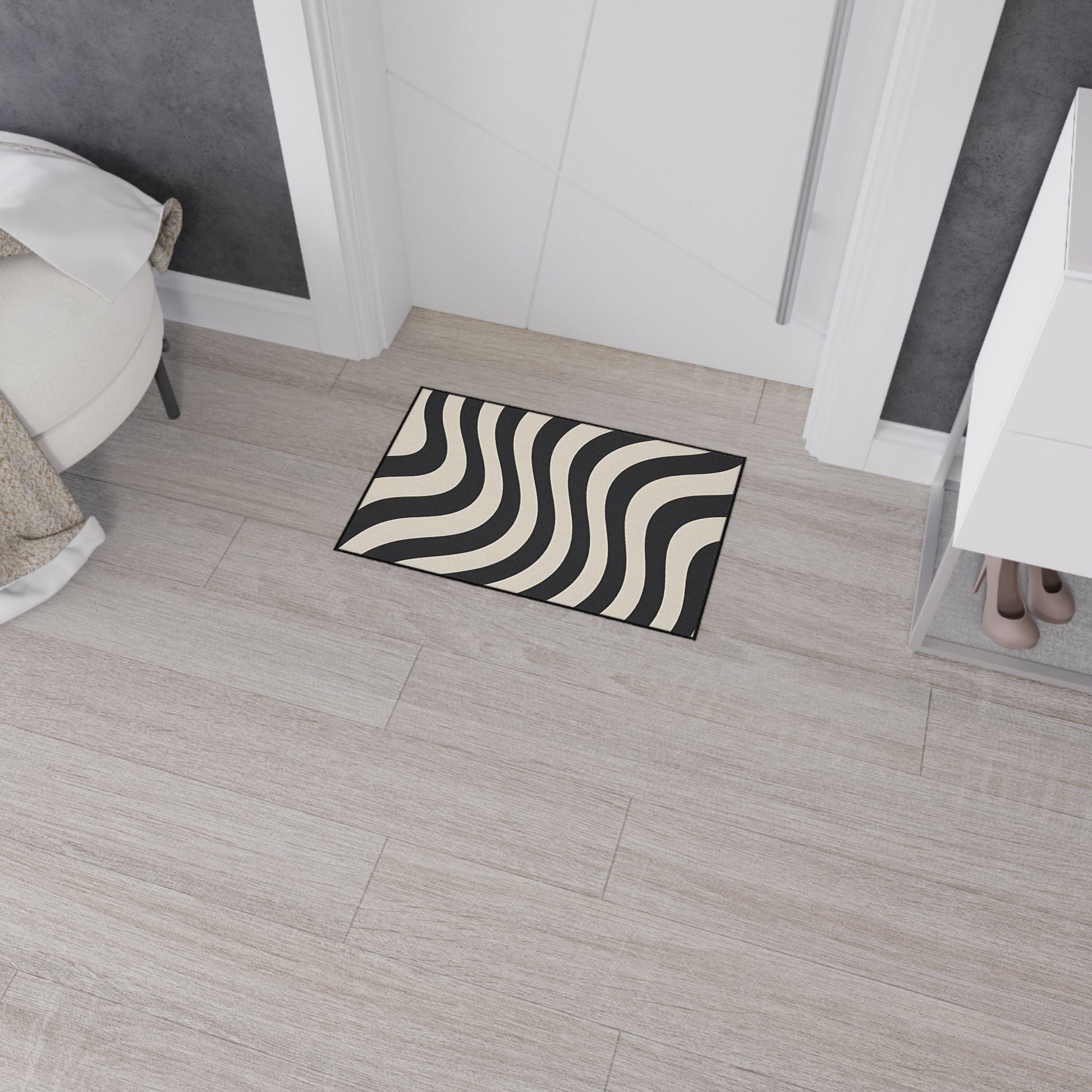 Printify Wavy Black and Cream Striped Area Rug 2025