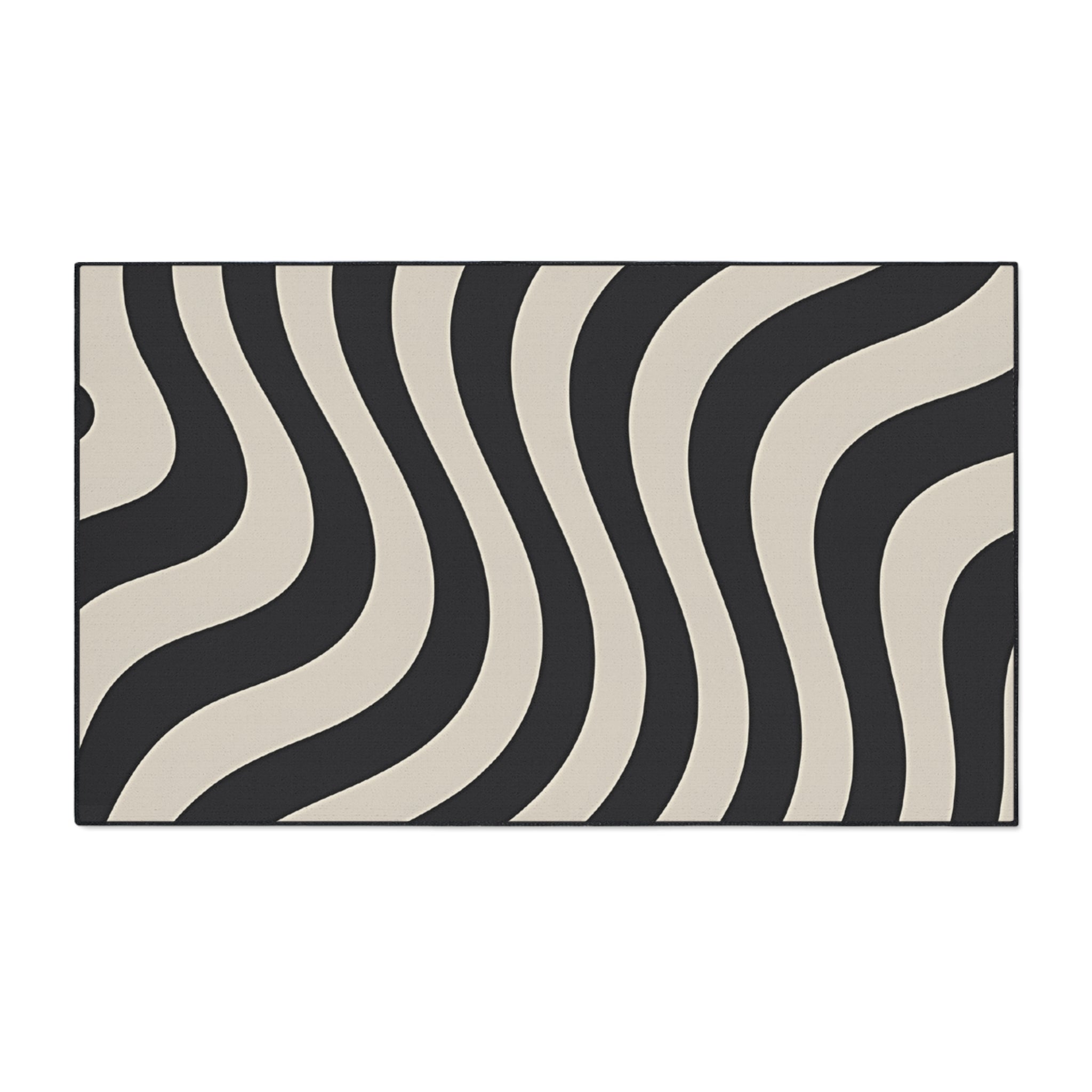 Printify Wavy Black and Cream Striped Area Rug 2025