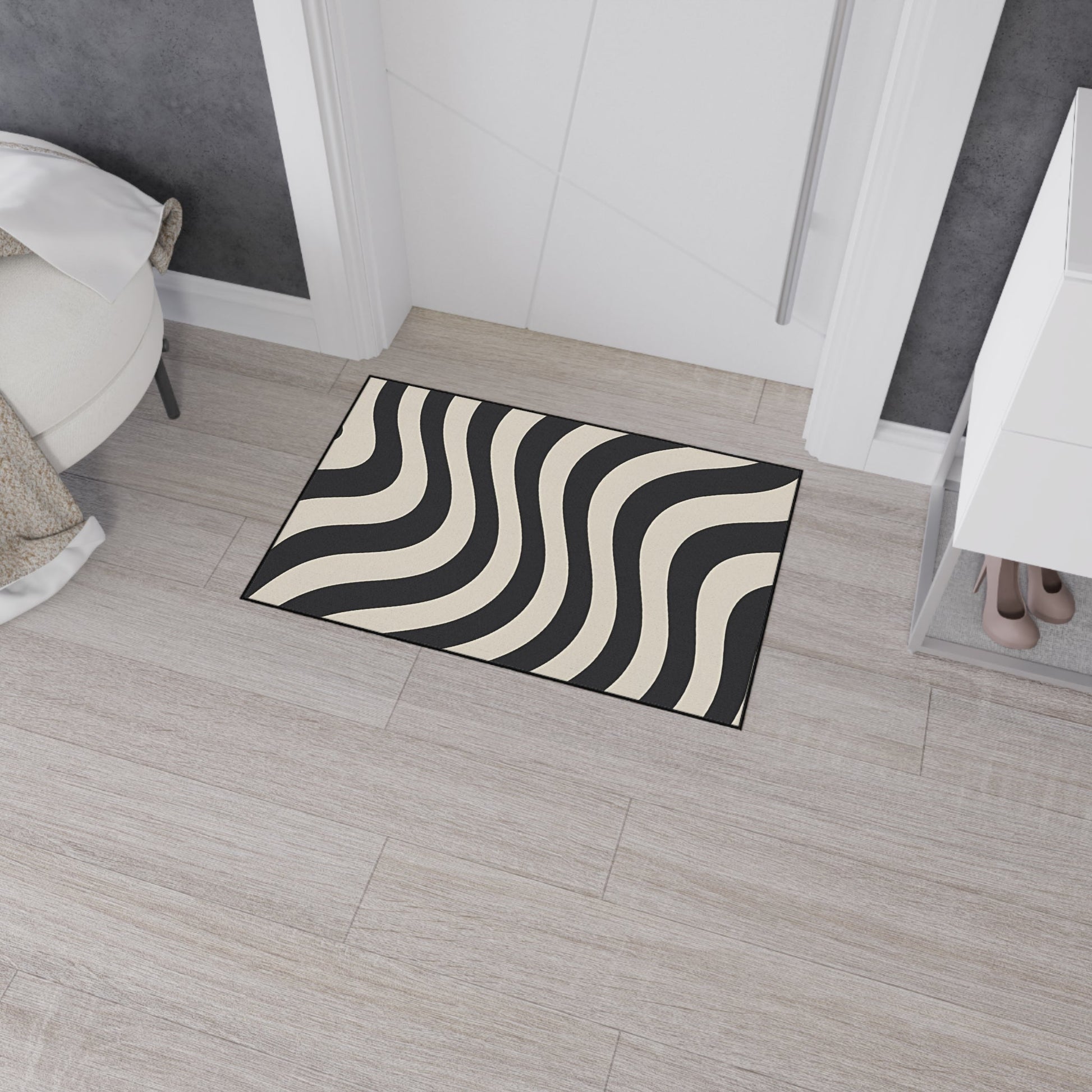 Printify Wavy Black and Cream Striped Area Rug 2025