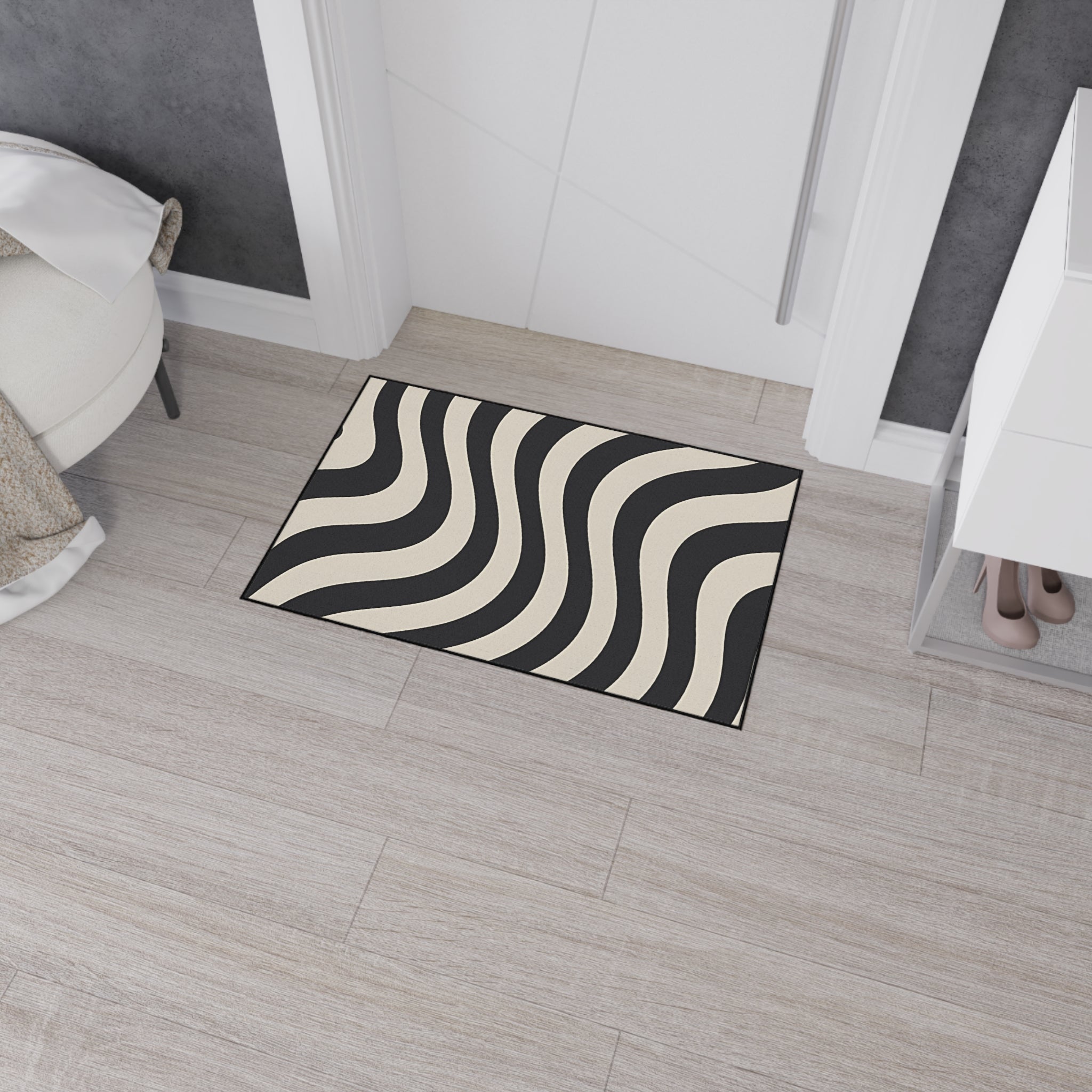 Printify Wavy Black and Cream Striped Area Rug 2025