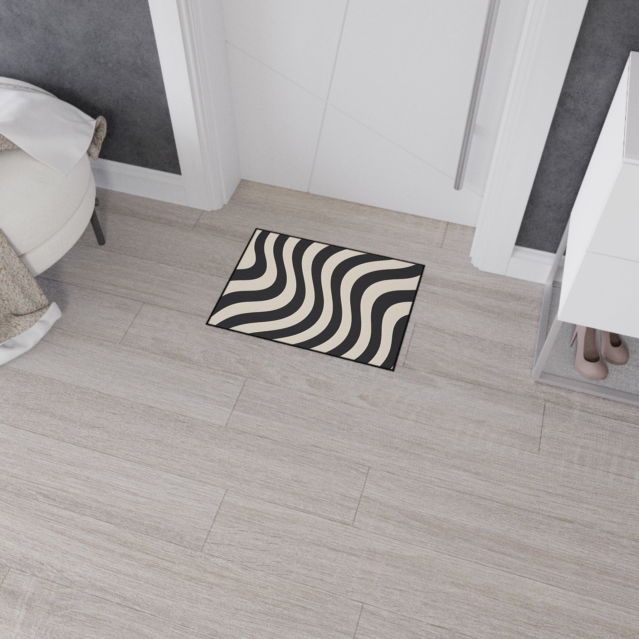 Printify Wavy Black and Cream Striped Area Rug 2025