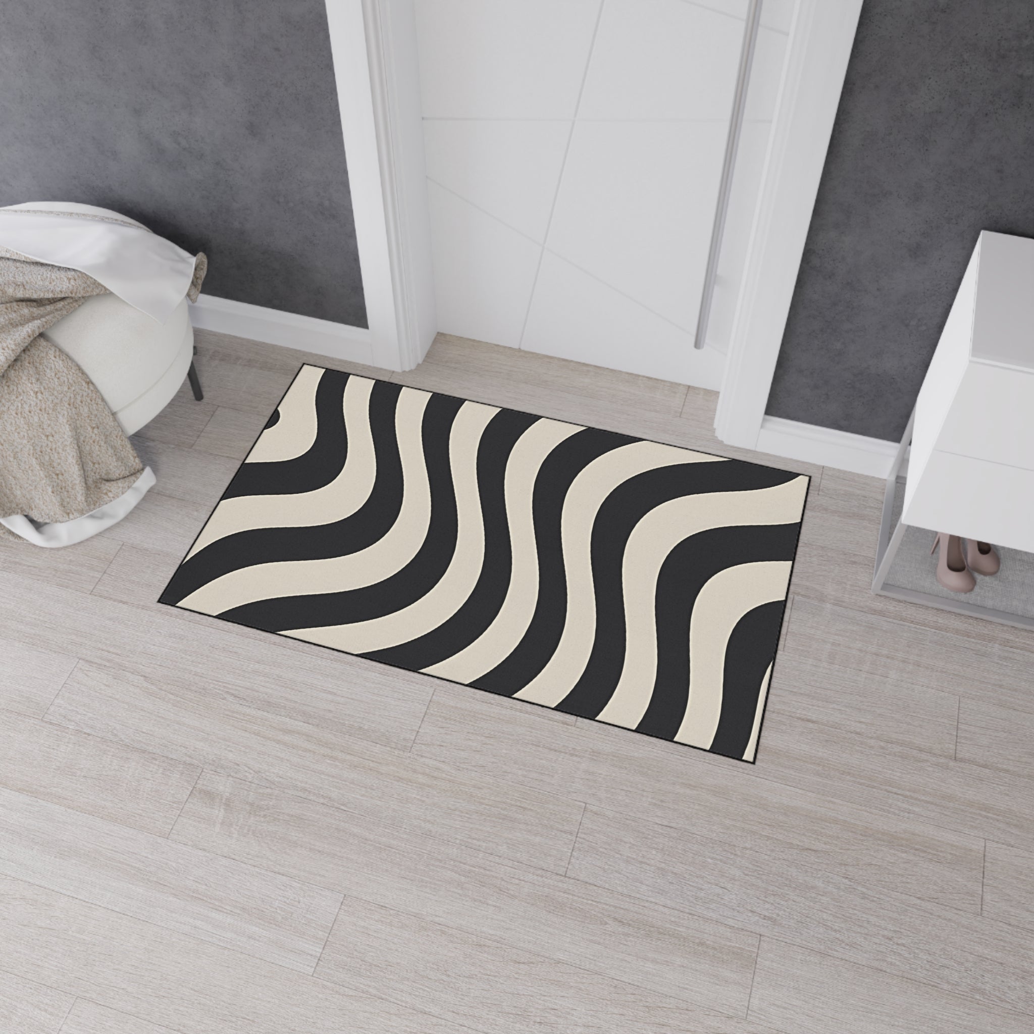 Printify Wavy Black and Cream Striped Area Rug 2025