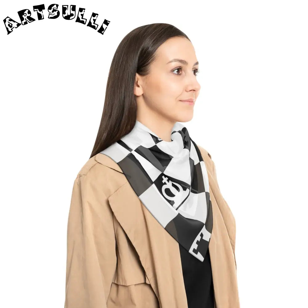Wavy Chess Board Sheer Scarf, Artsulli - Art is Long, Life is Short, Accessories, , , , , , , 