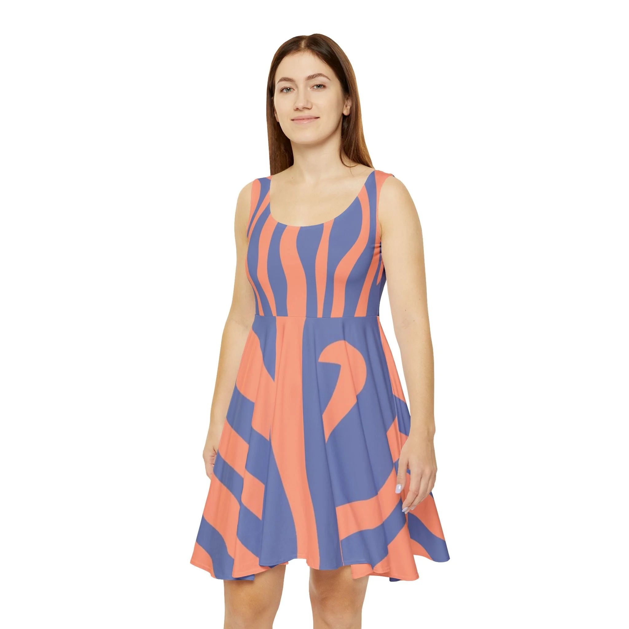 Wavy Stripe Custom Skater Dress, Artsulli - Art is Long, Life is Short, All Over Prints, , , , , , , 