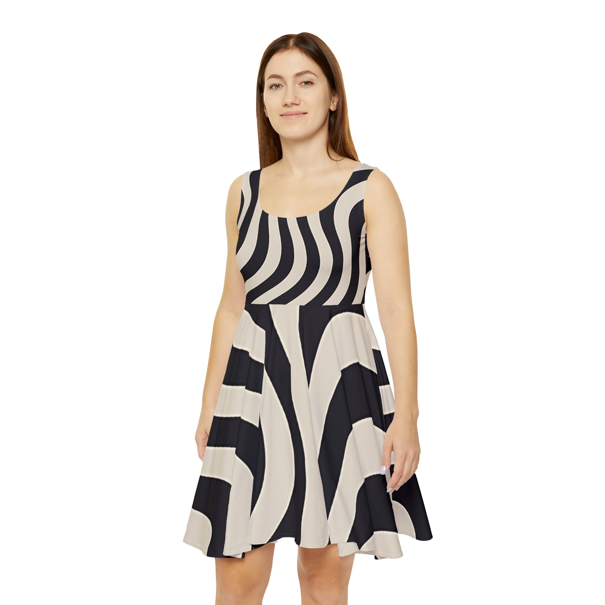 Wavy Stripe Skater Dress, Artsulli - Art is Long, Life is Short, All Over Prints, , , , , , , 