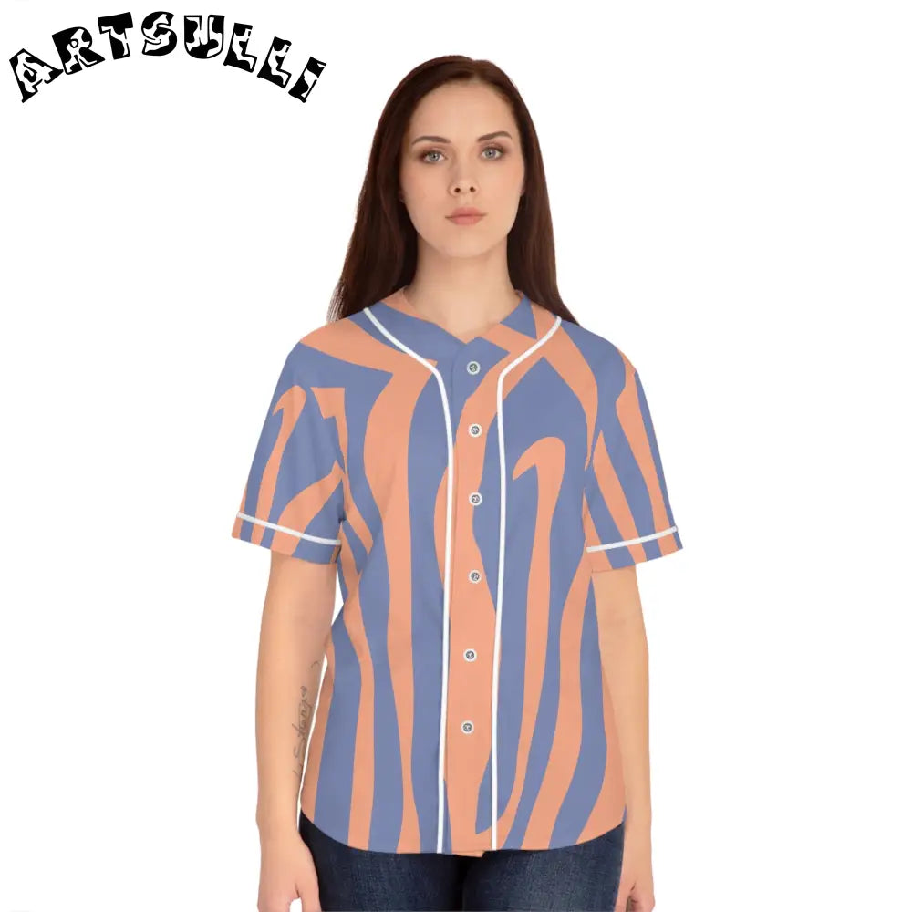 Wavy Stripe Womens AOP Baseball Jersey, Artsulli - Art is Long, Life is Short, All Over Prints, , , , , , , 