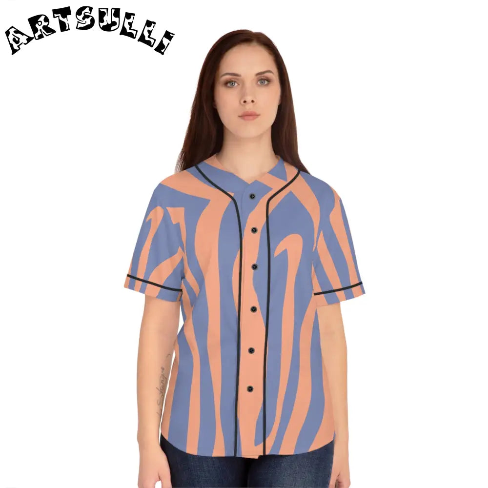 Wavy Stripe Womens AOP Baseball Jersey, Artsulli - Art is Long, Life is Short, All Over Prints, , , , , , , 