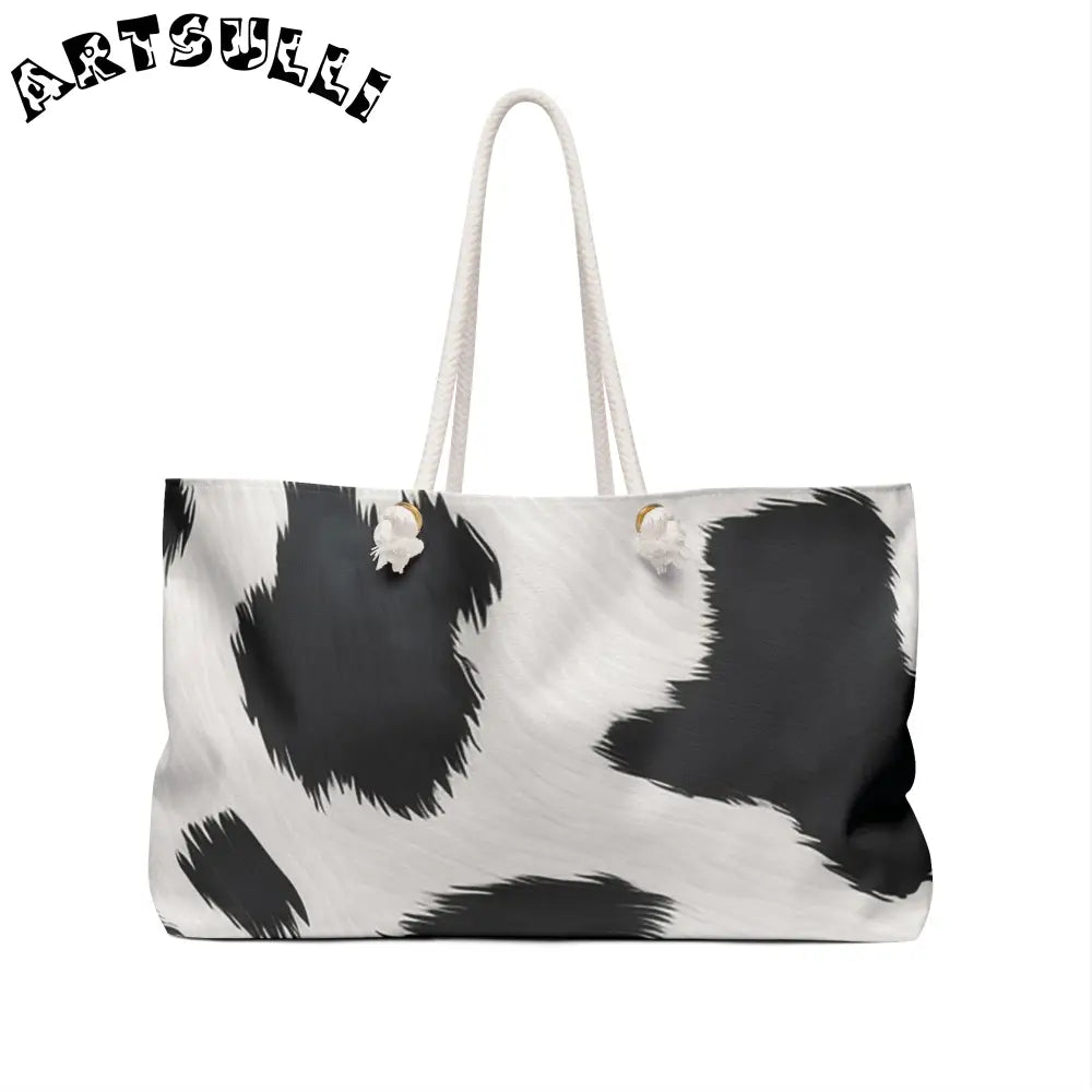 Black and White Cow Print Weekender Tote, Artsulli - Art is Long, Life is Short, Bags, , , , , , , 