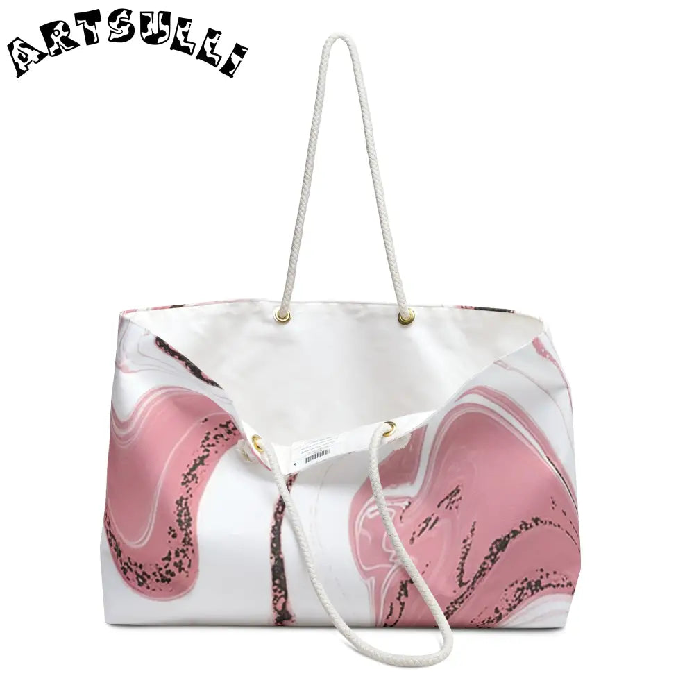 JAKKOUTTHEBXX Pink and White Marble Weekender Tote 2025