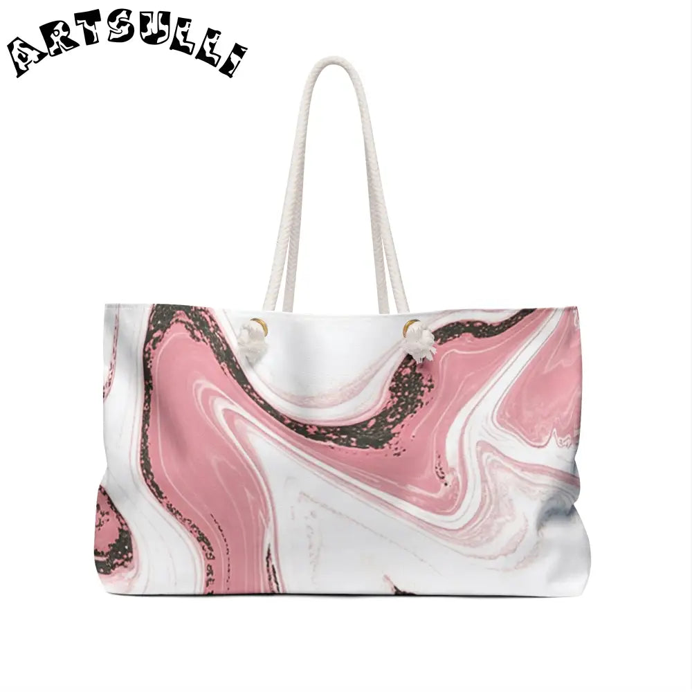 JAKKOUTTHEBXX Pink and White Marble Weekender Tote 2025