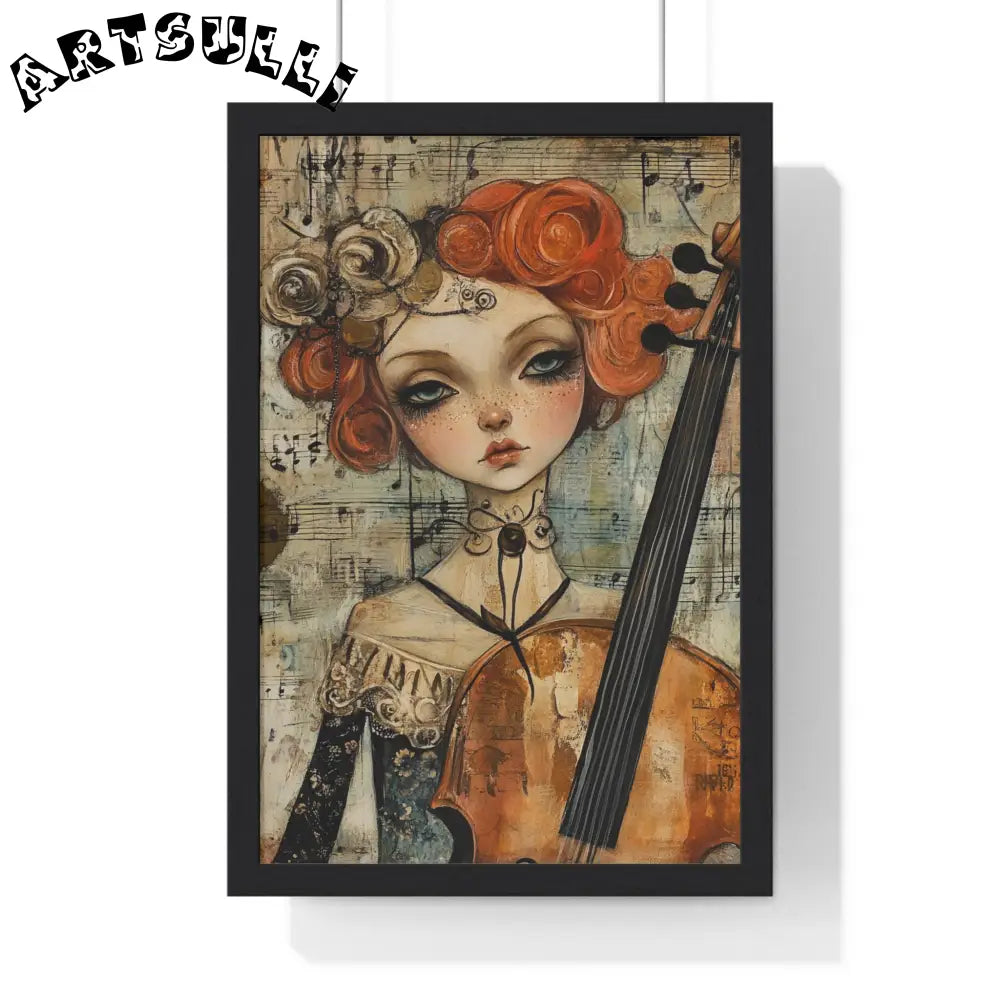 Whimsical Cellist Framed Art Print, Artsulli - Art is Long, Life is Short, Poster, Size, 12″ x 18″, Color, Black, , , 68392215706982120190