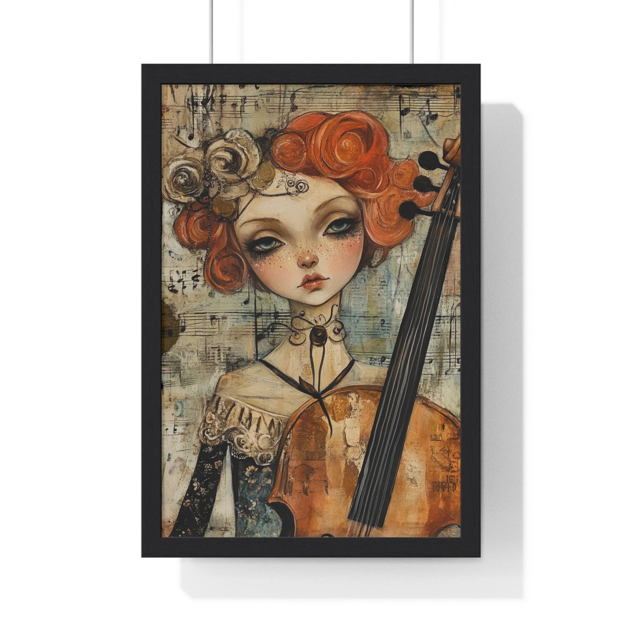 Buy The Best orange black cello art print By Artsulli x Color Printify - Whimsical Cellist Framed Art Print - 2025