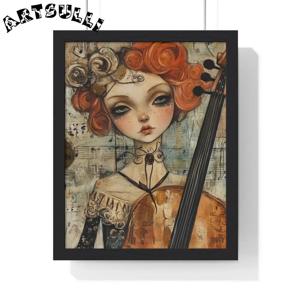 Whimsical Cellist Framed Art Print, Artsulli - Art is Long, Life is Short, Poster, Size, 11″ x 14″, Color, Black, , , 97667918887040126695