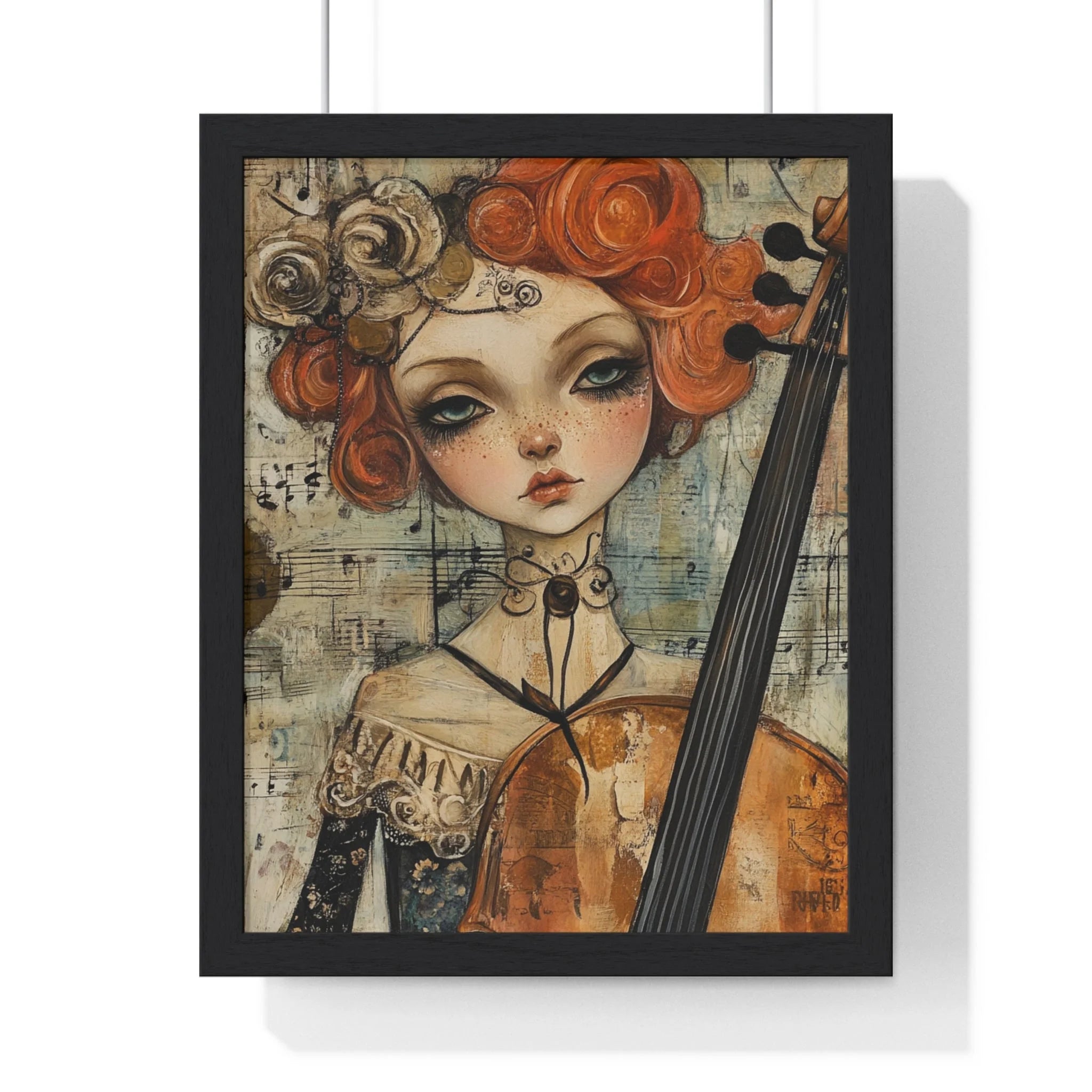 Buy The Best red-haired woman cello art print By Artsulli x Color Printify - Whimsical Cellist Framed Art Print - 2025
