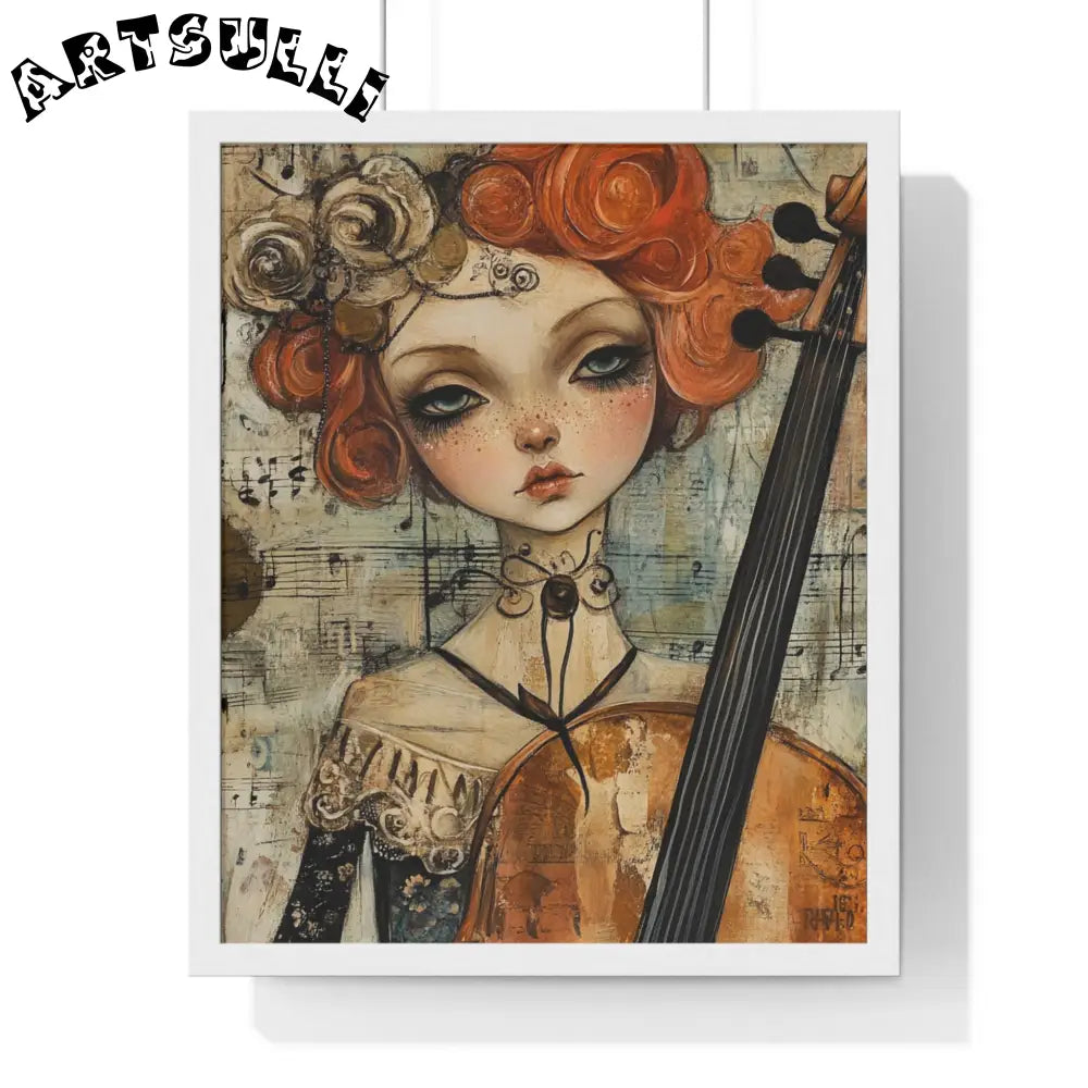 Whimsical Cellist Framed Art Print, Artsulli - Art is Long, Life is Short, Poster, Size, 16" x 20", Color, White, , , 24733758763574083092