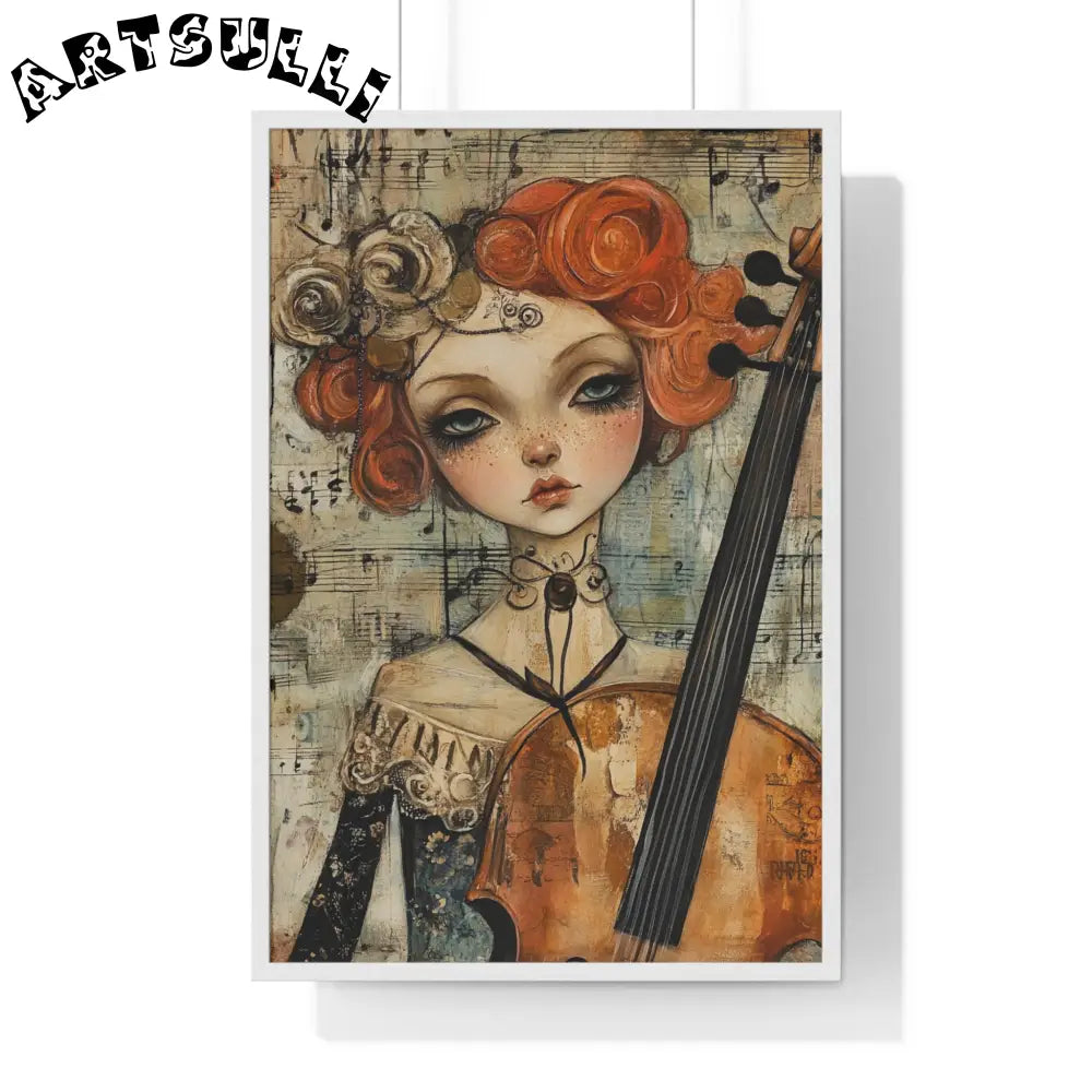 Whimsical Cellist Framed Art Print, Artsulli - Art is Long, Life is Short, Poster, Size, 24″ x 36″, Color, White, , , 18392535691643537833