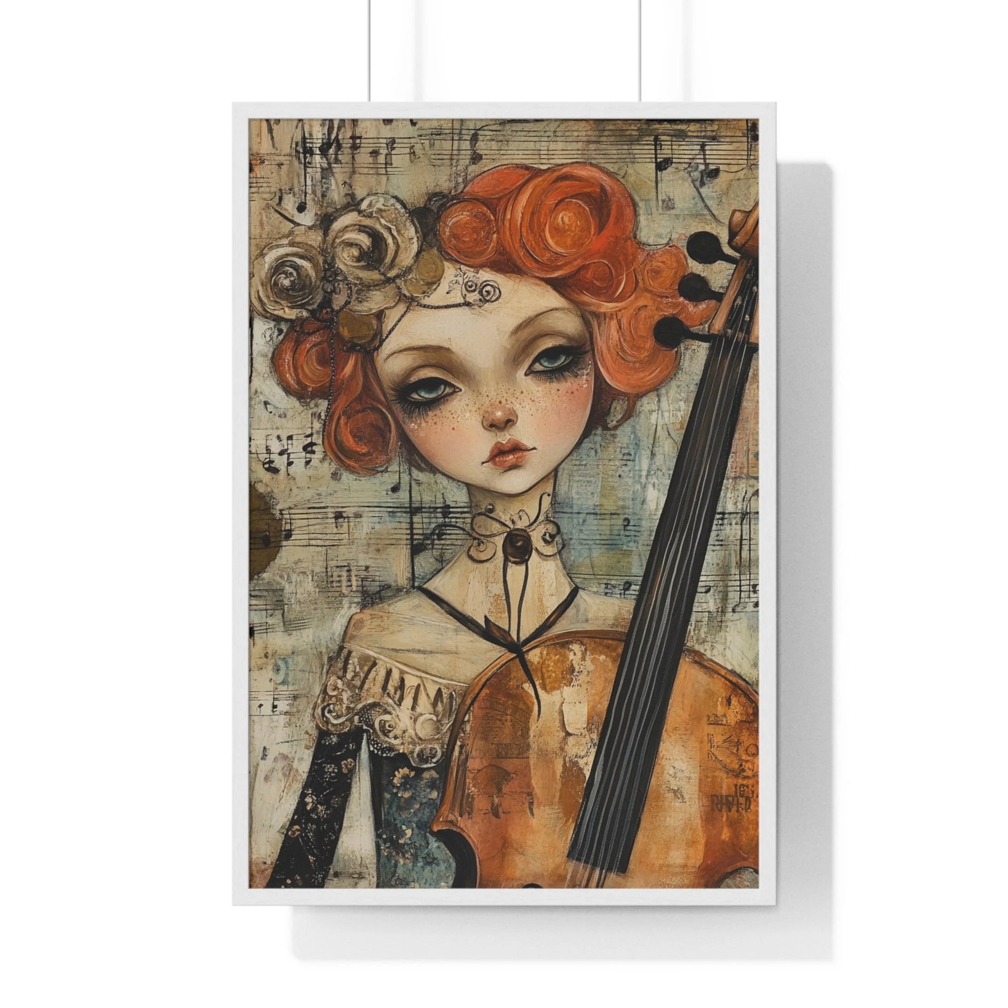 Buy The Best cello intricate floral patterns dark By Artsulli x Color Printify - Whimsical Cellist Framed Art Print - 2025