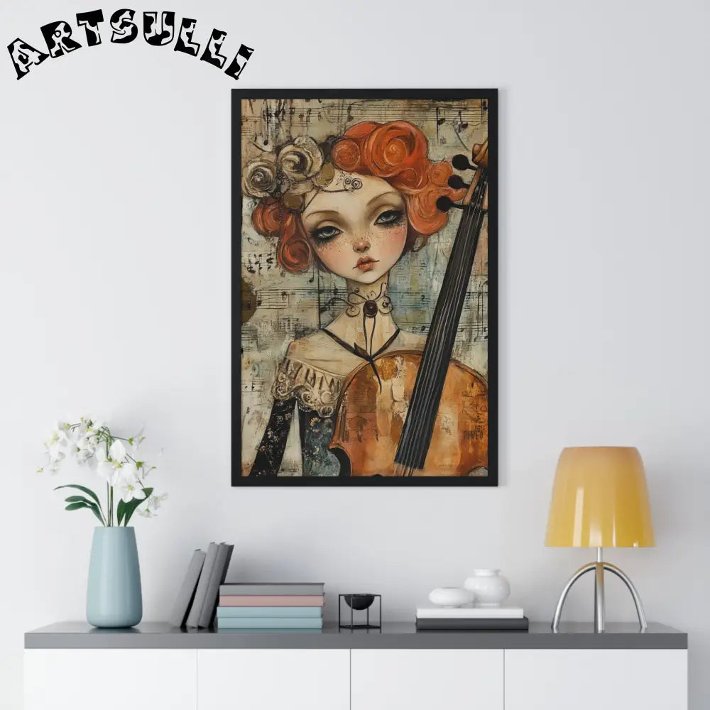 Whimsical Cellist Framed Art Print, Artsulli - Art is Long, Life is Short, Poster, , , , , , , 
