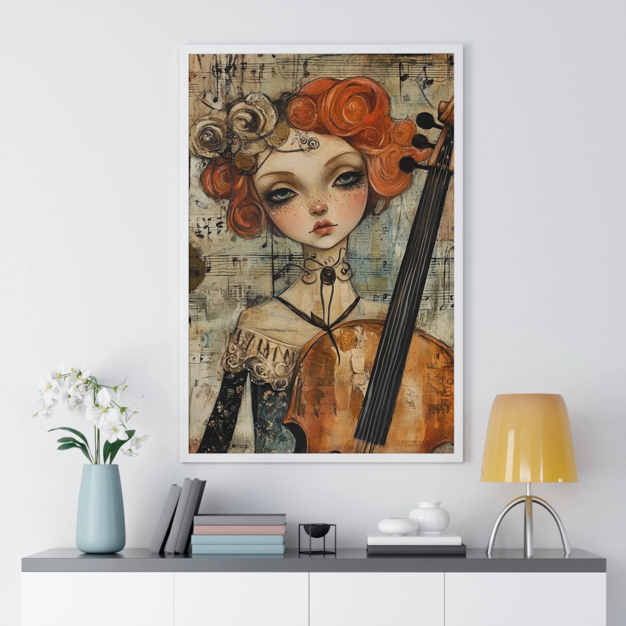 Buy The Best vintage-style cello art print intricate By Artsulli x Color Printify - Whimsical Cellist Framed Art Print - 2025