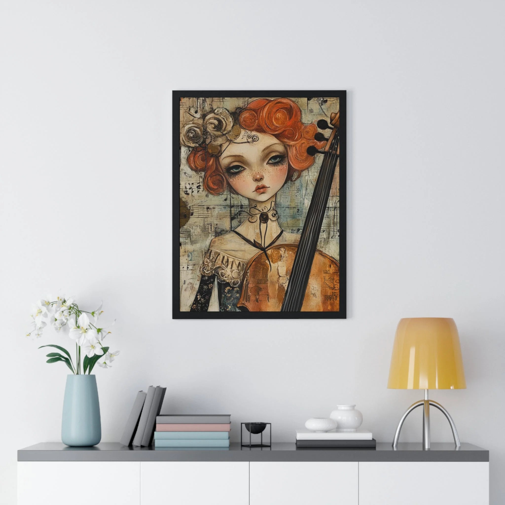 Buy The Best black framed wall clock whimsical By Artsulli x Color Printify - Whimsical Cellist Framed Art Print - 2025