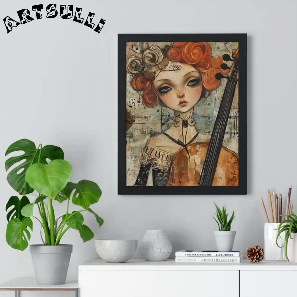Whimsical Cellist Framed Art Print, Artsulli - Art is Long, Life is Short, Poster, , , , , , , 