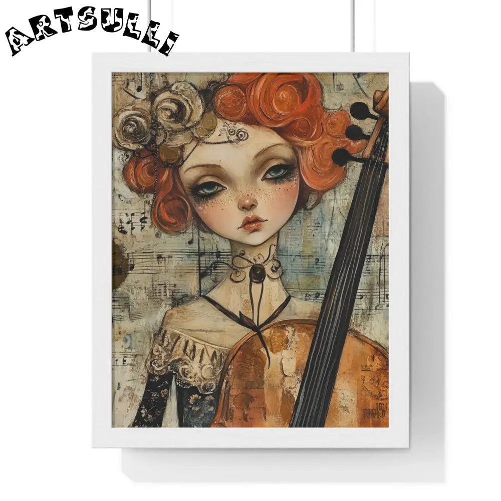 Whimsical Cellist Framed Art Print, Artsulli - Art is Long, Life is Short, Poster, Size, 11″ x 14″, Color, White, , , 29089953566702283567