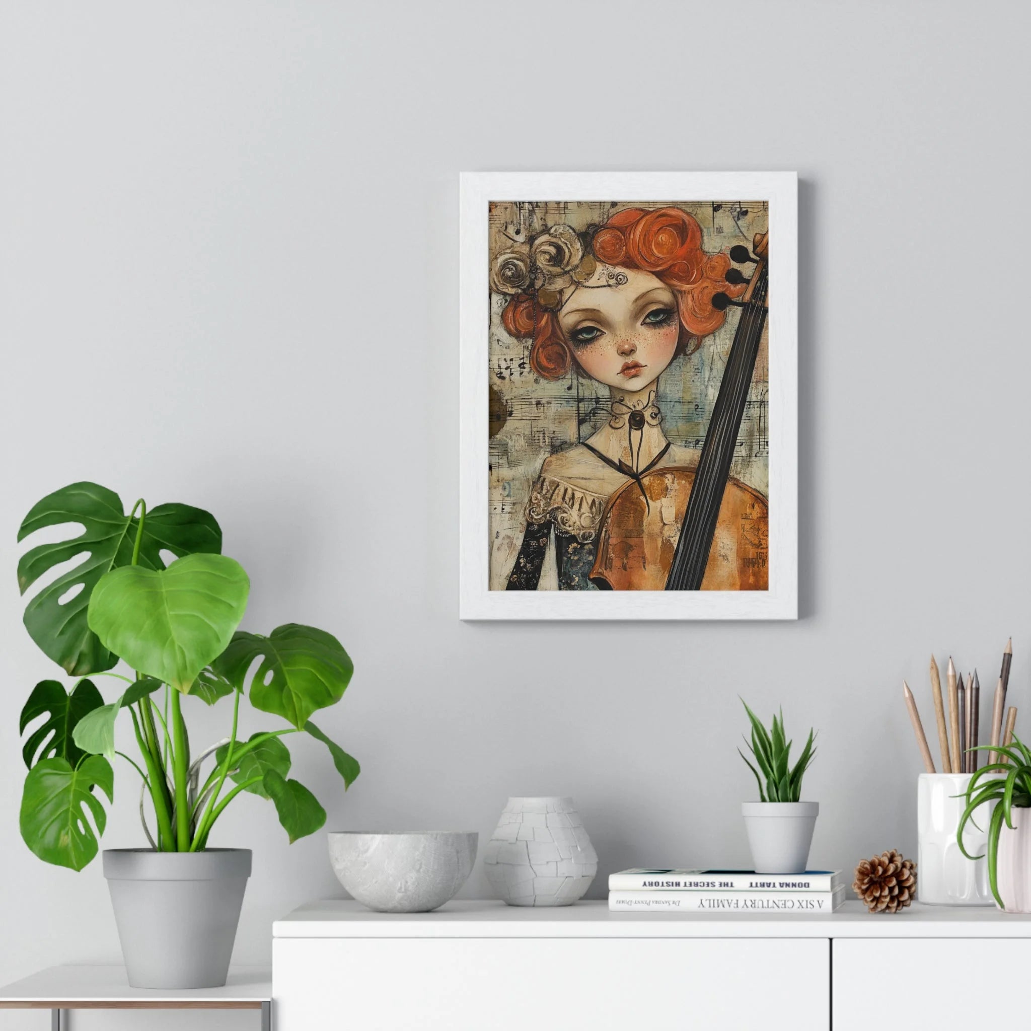 Buy The Best framed artwork woman cello orange By Artsulli x Color Printify - Whimsical Cellist Framed Art Print - 2025