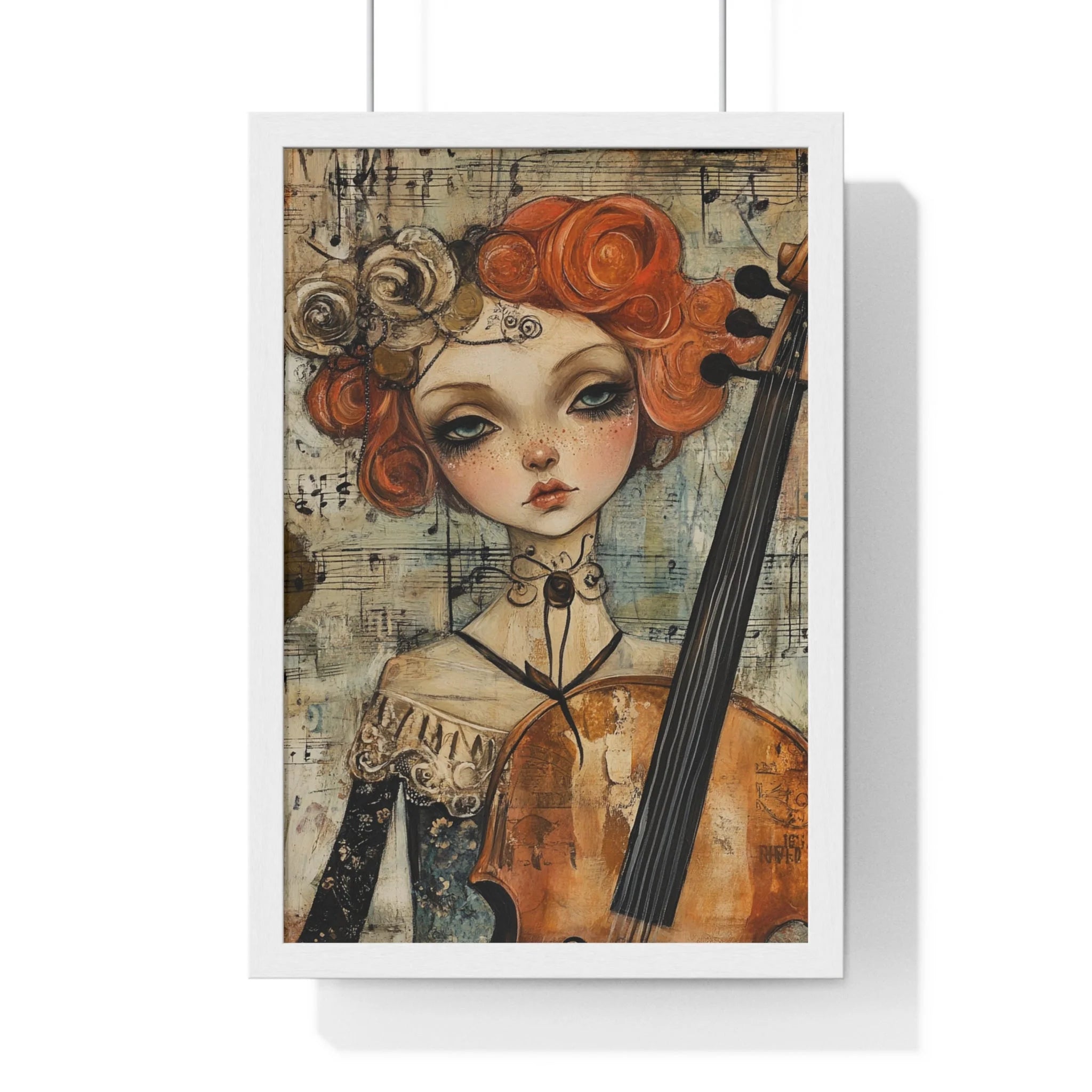 Buy The Best brown cello intricate floral design By Artsulli x Color Printify - Whimsical Cellist Framed Art Print - 2025