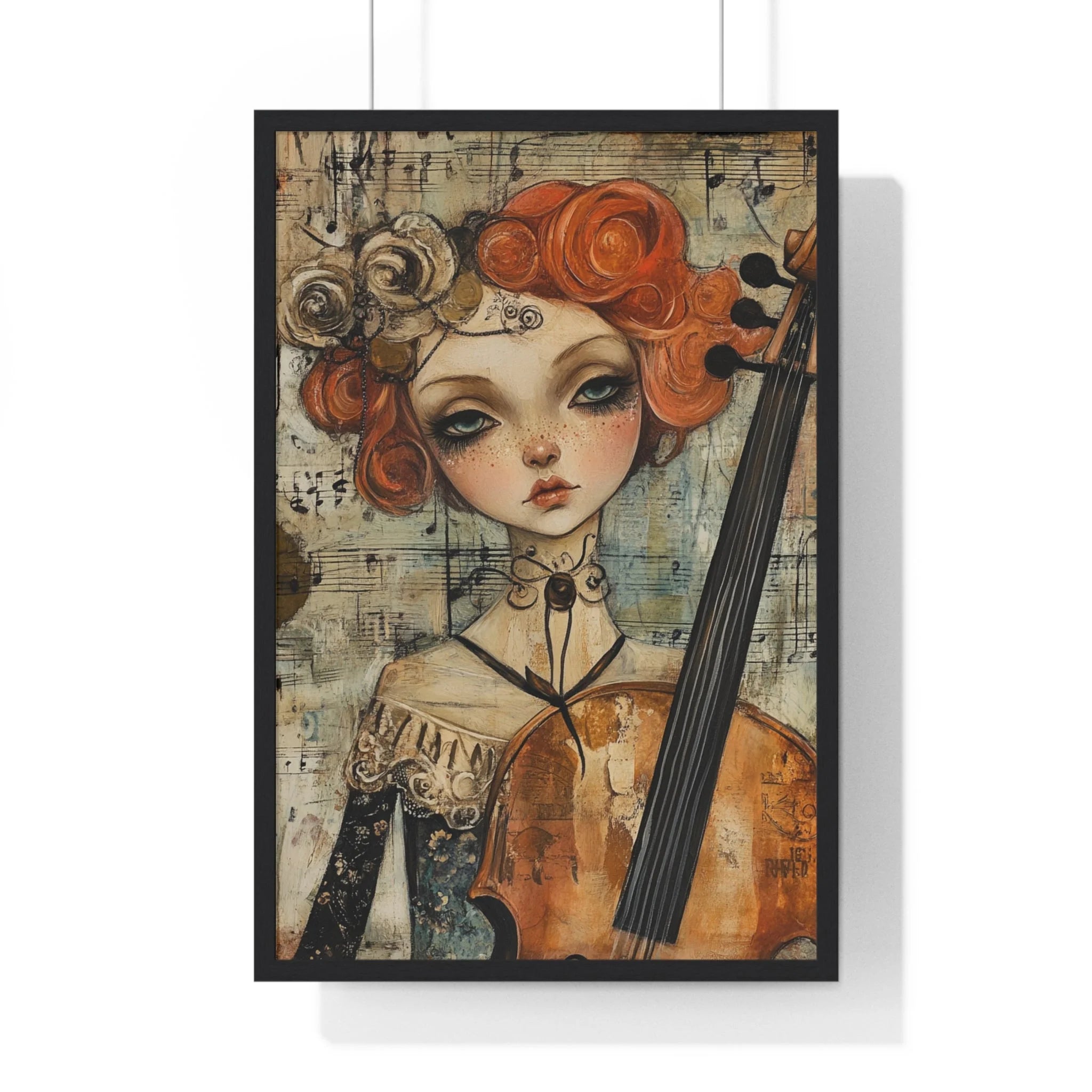 Buy The Best framed poster print whimsical red-headed By Artsulli x Color Printify - Whimsical Cellist Framed Art Print - 2025