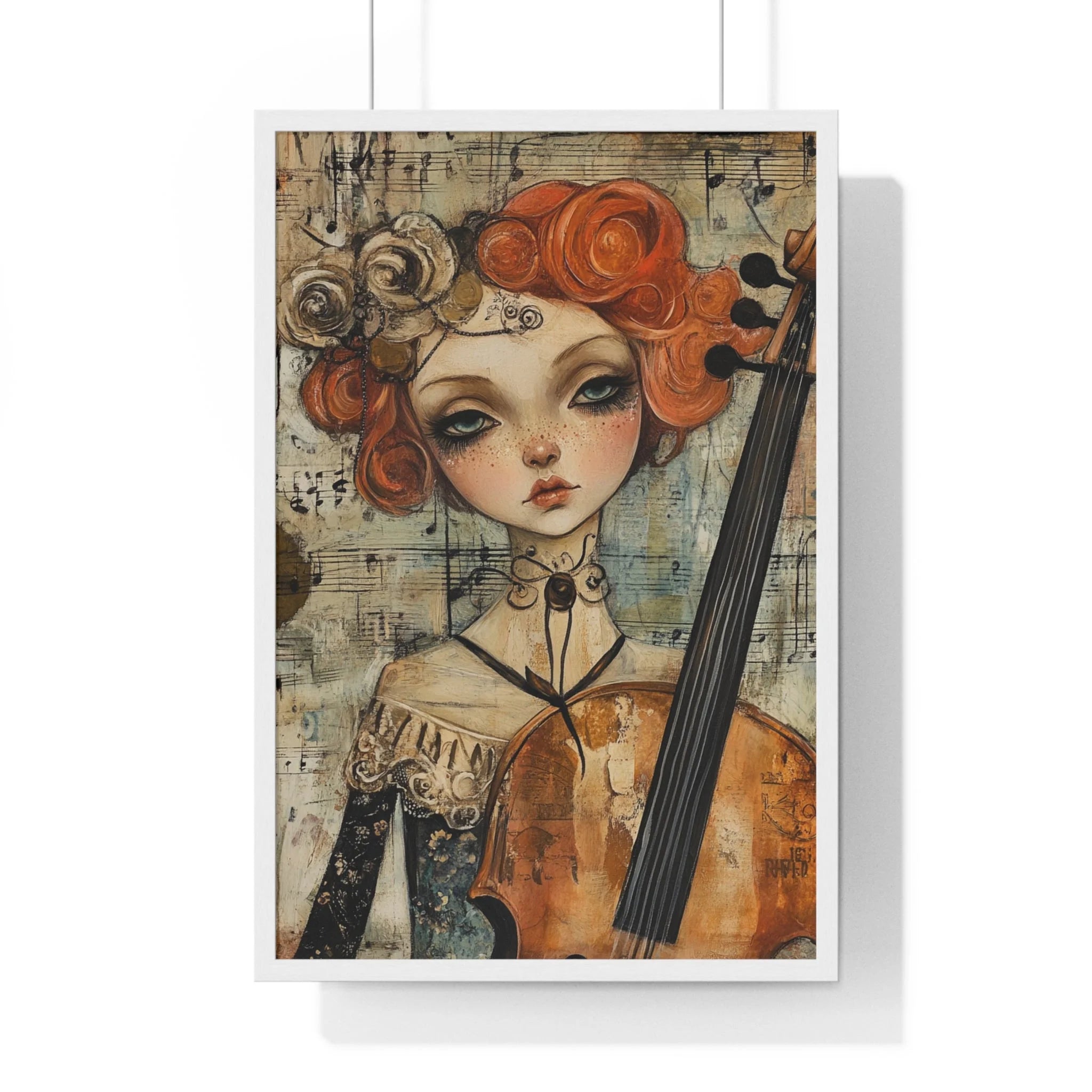 Buy The Best cello intricate floral design orange By Artsulli x Color Printify - Whimsical Cellist Framed Art Print - 2025