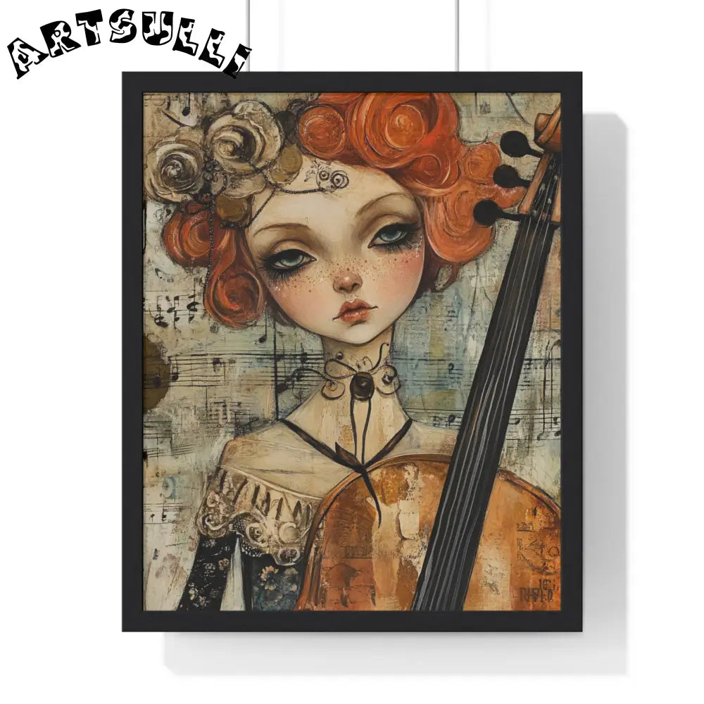 Whimsical Cellist Framed Art Print, Artsulli - Art is Long, Life is Short, Poster, Size, 16" x 20", Color, Black, , , 14595547579033664377