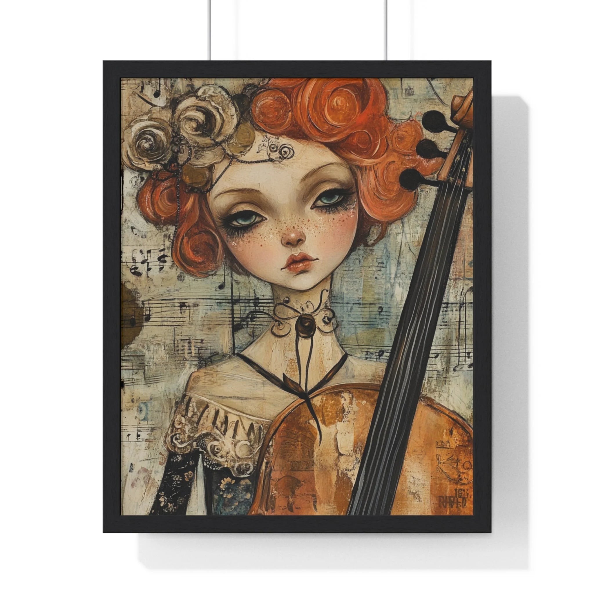 Buy The Best orange black cello intricate floral By Artsulli x Color Printify - Whimsical Cellist Framed Art Print - 2025