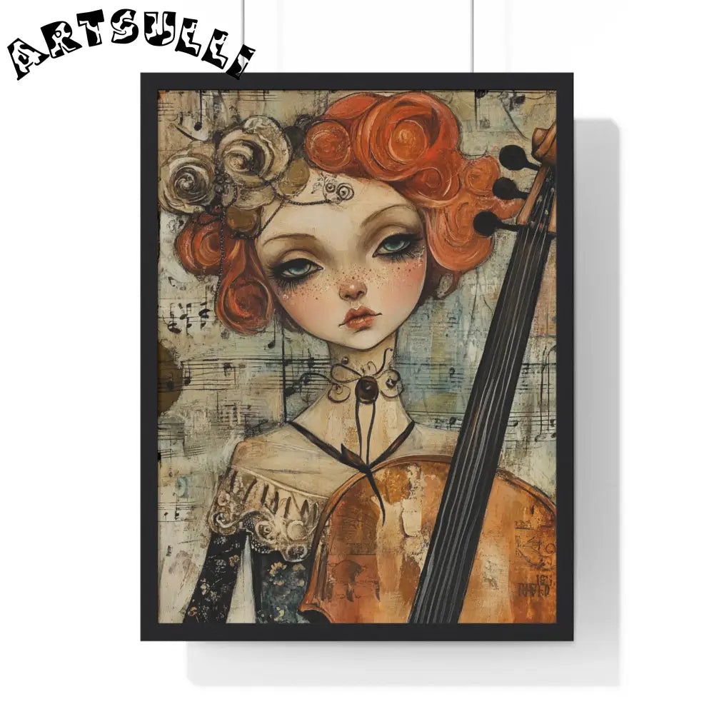 Whimsical Cellist Framed Art Print, Artsulli - Art is Long, Life is Short, Poster, Size, 18″ x 24″, Color, Black, , , 11761307427908620012